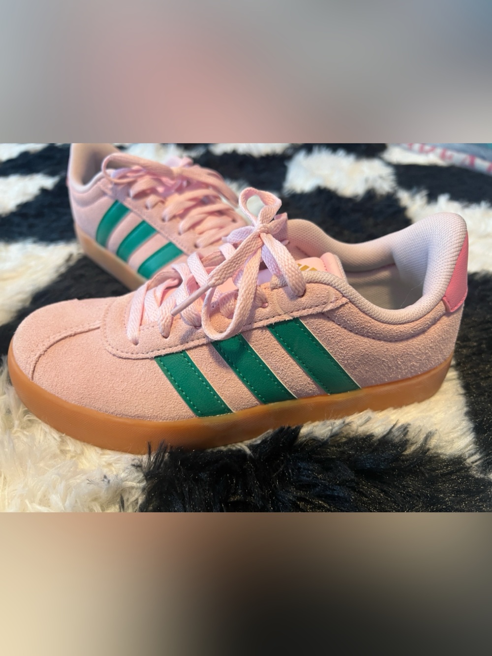 adidas Pink Suede Sneakers with Green Three Stripes